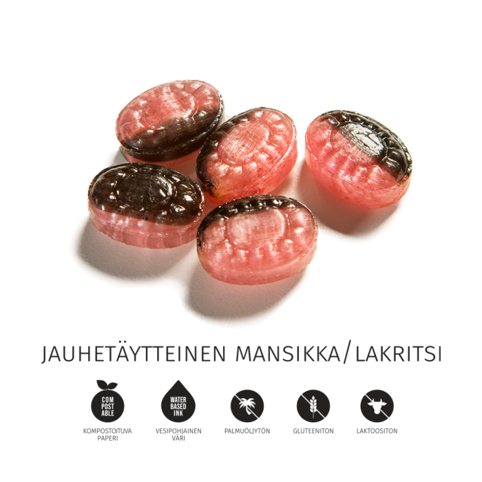 Jauhetäytteinen mansikka/lakritsi