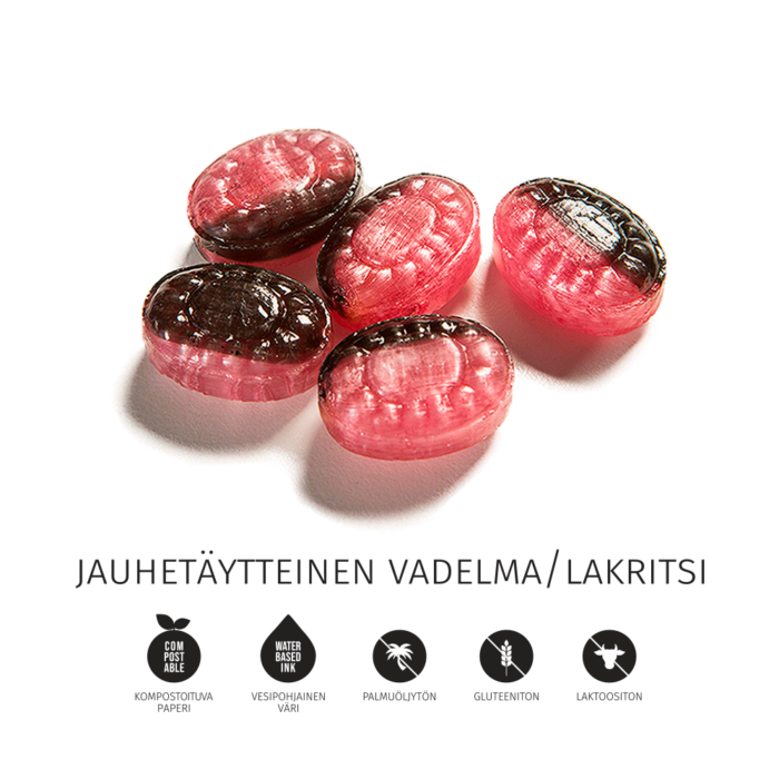 Jauhetäytteinen vadelma/lakritsi