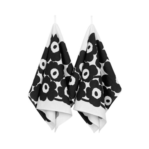 Marimekko Unikko-keittiöpyyhesetti mustavalkoinen