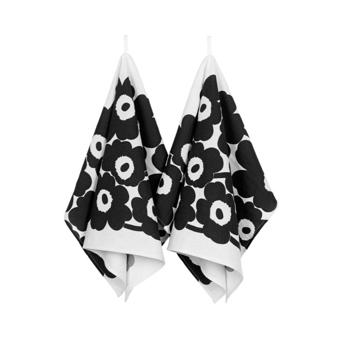 Marimekko Unikko-keittiöpyyhesetti mustavalkoinen